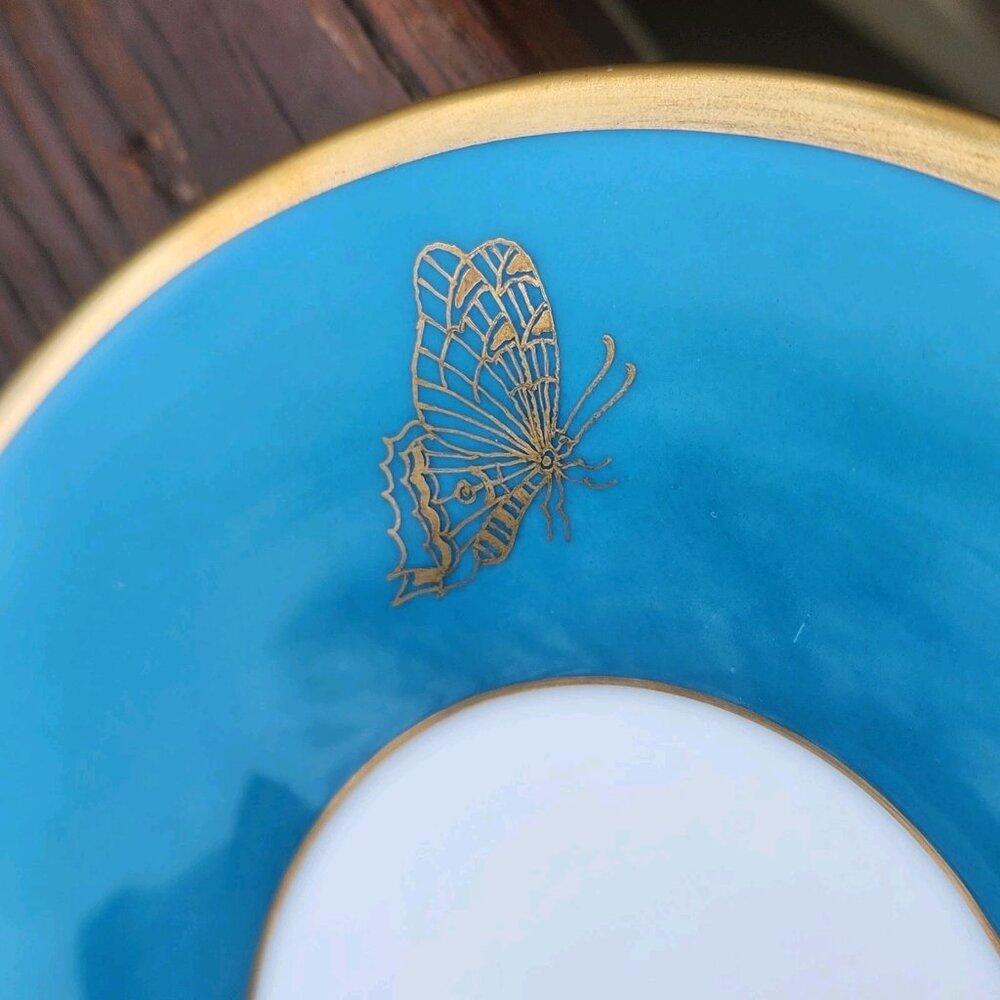 Herend Blue Butterfly Coffee Chocolate Gold Spiral Handle Cup and Saucer Set - Picture 10 of 11
